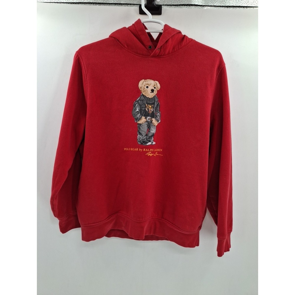 Polo Ralph Lauren Western Bear Pullover Hoodie Sweatshirt Red Mens Size XL